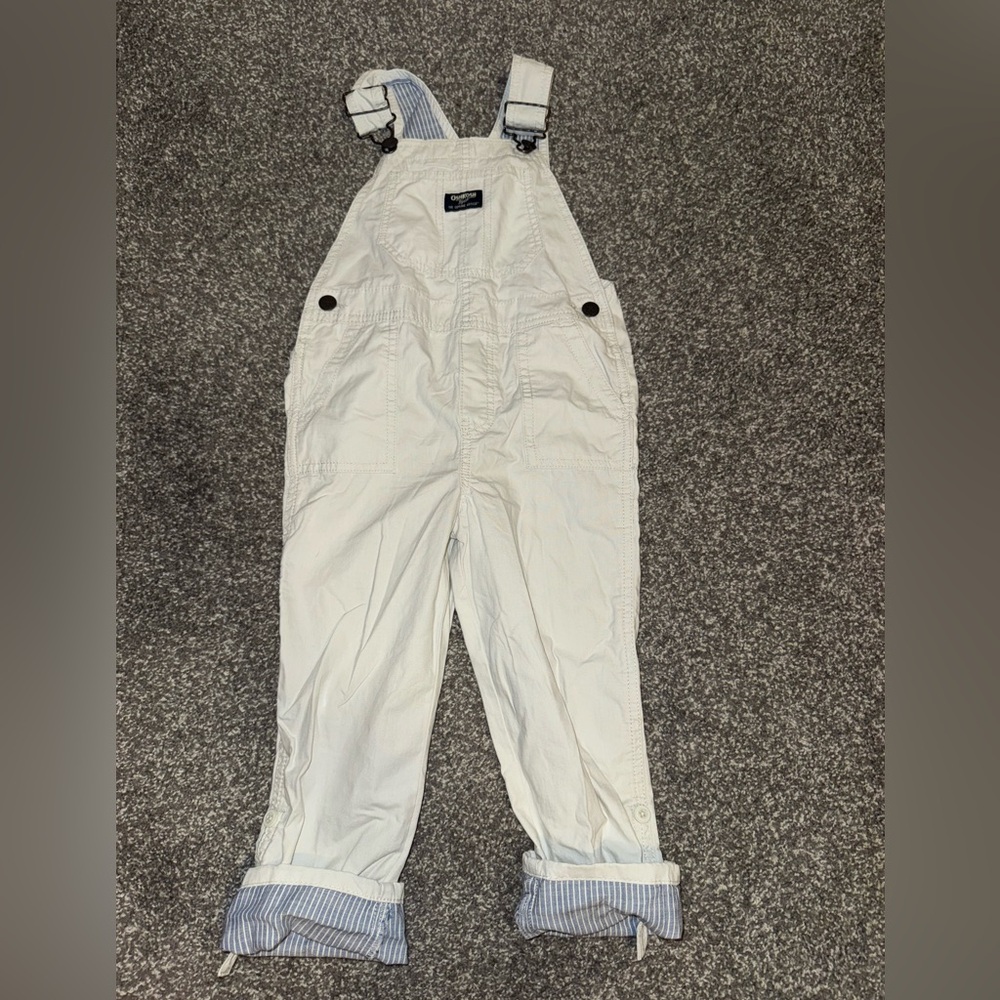 White Overalls with Striped Cuffs